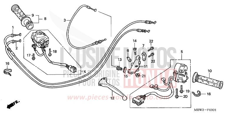 HEBELGRIFF/SCHALTER/KABEL (2) von CBR600F Special Edition WINNING RED (R258) von 2001